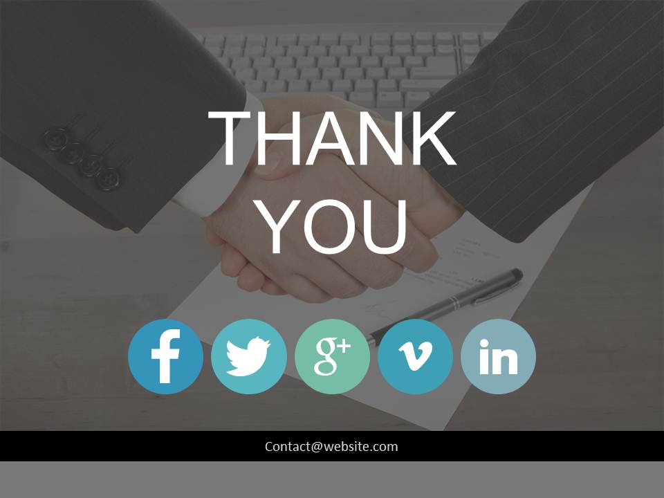 Handshake Thank You Slide With Social Media Links Powerpoint Slides