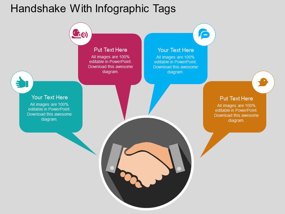Handshake With Infographic Tags Powerpoint Templates