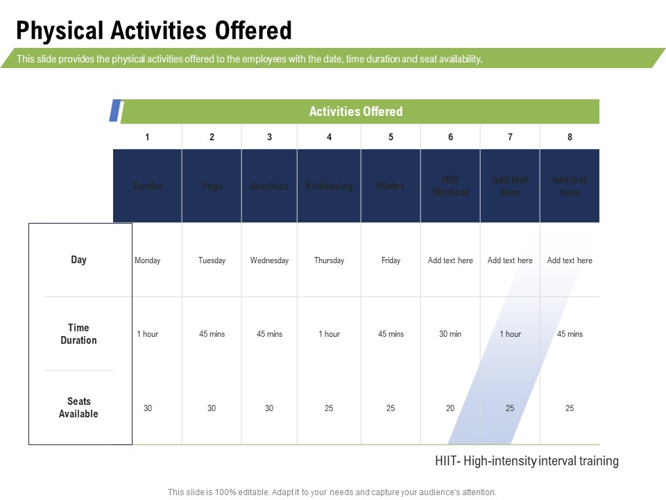 Health And Fitness Consultant Physical Activities Offered Diagrams PDF