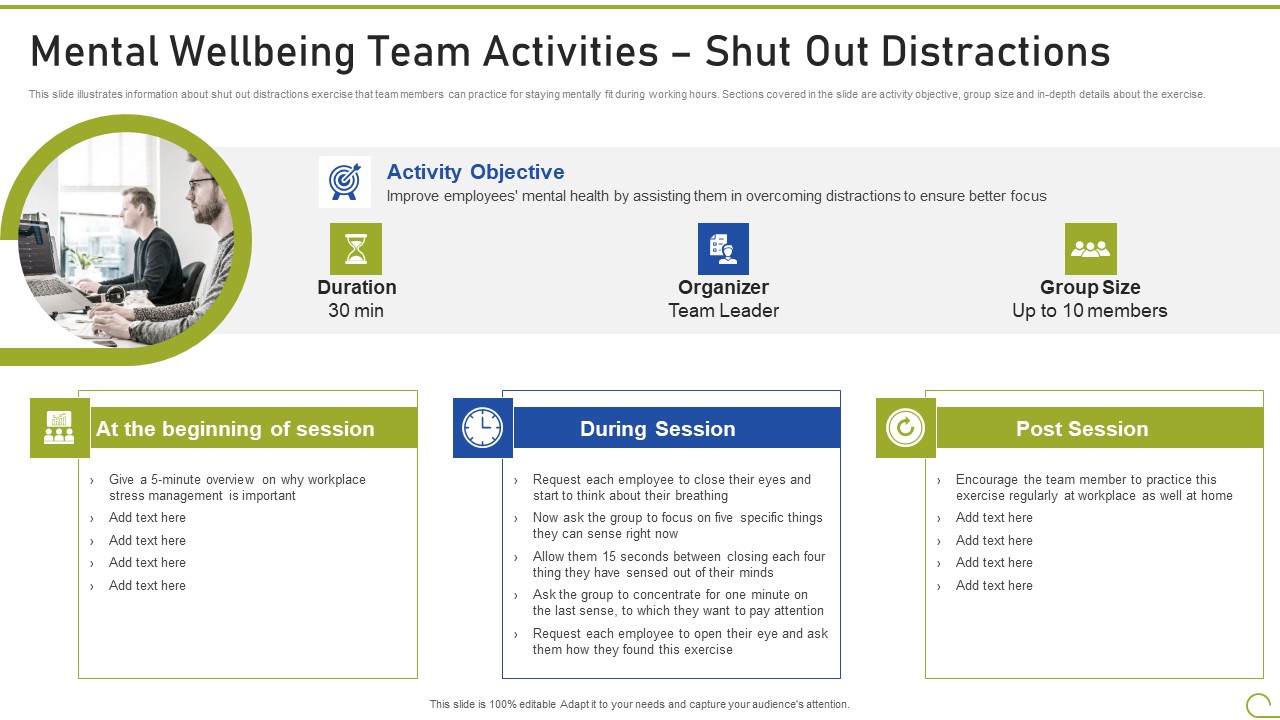Health And Fitness Playbook Mental Wellbeing Team Activities Shut Out Distractions Professional PDF