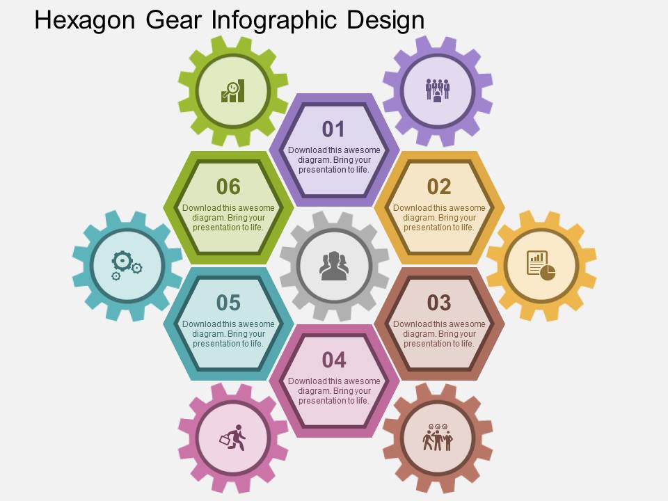 Hexagon Gear Infographic Design Powerpoint Templates