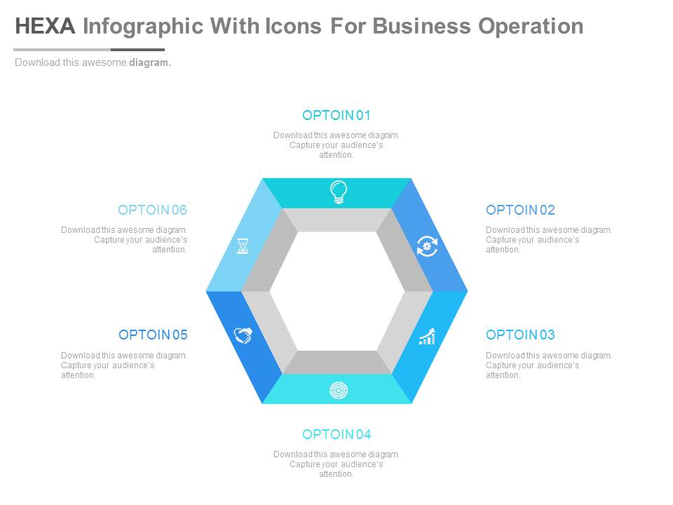 Hexagon Infographic For Six Options Display Powerpoint Template