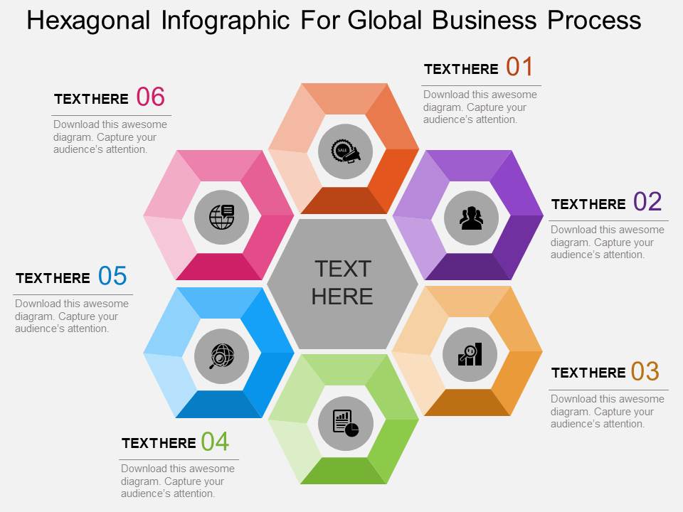 Hexagonal Infographic For Global Business Process Powerpoint Template