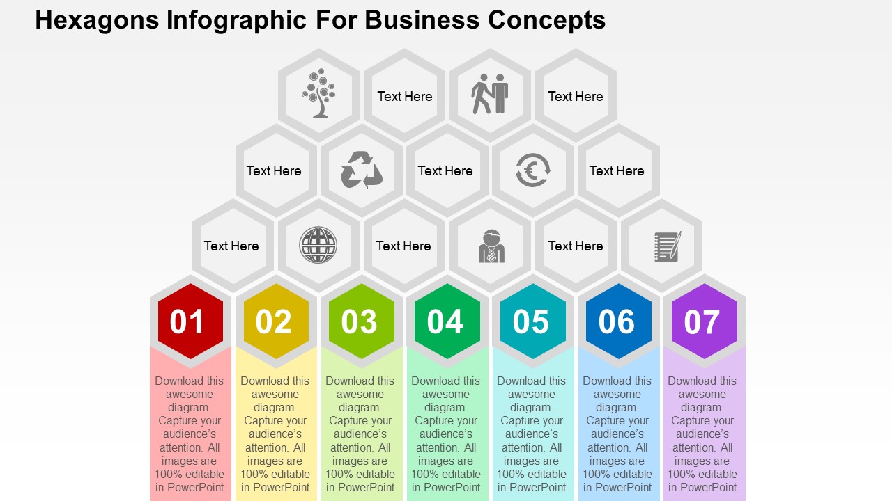 Hexagons Infographic For Business Concepts PowerPoint Template