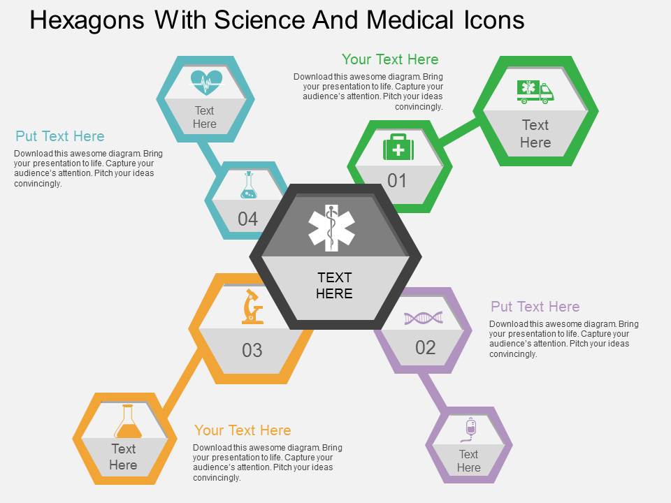Hexagons With Science And Medical Icons Powerpoint Templates