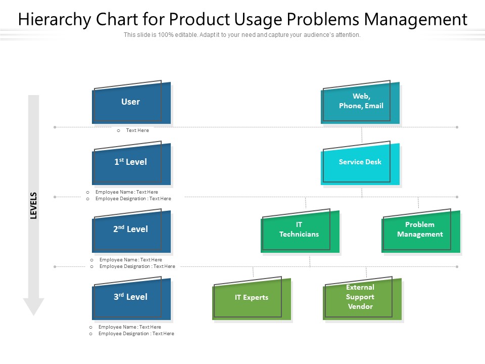 Hierarchy Chart For Product Usage Problems Management Ppt PowerPoint Presentation File Summary PDF