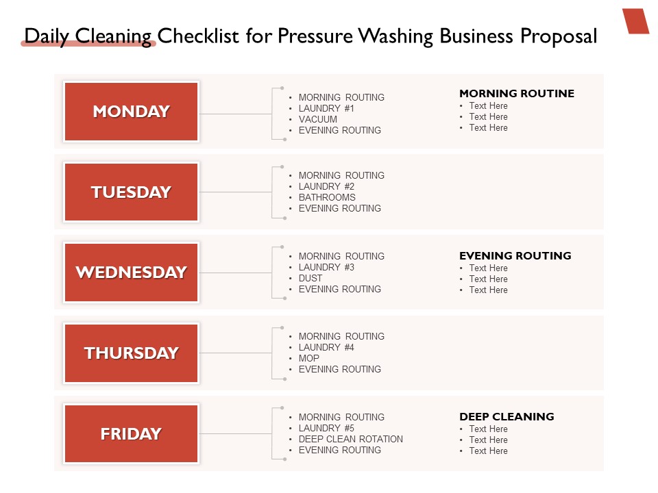 High Power Cleansing Work Daily Cleaning Checklist For Pressure Washing Business Proposal Pictures PDF