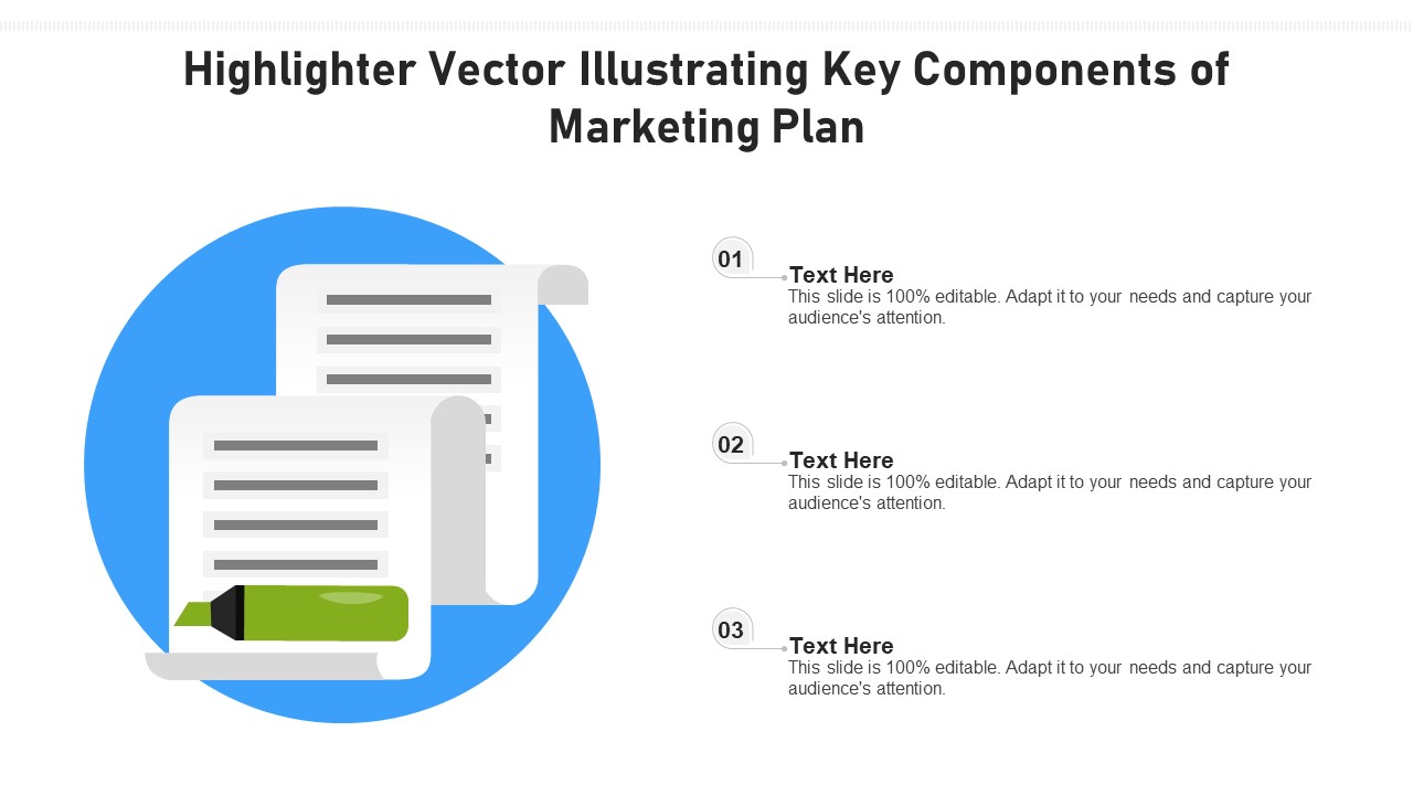 Highlighter Vector Illustrating Key Components Of Marketing Plan Ppt Slide PDF