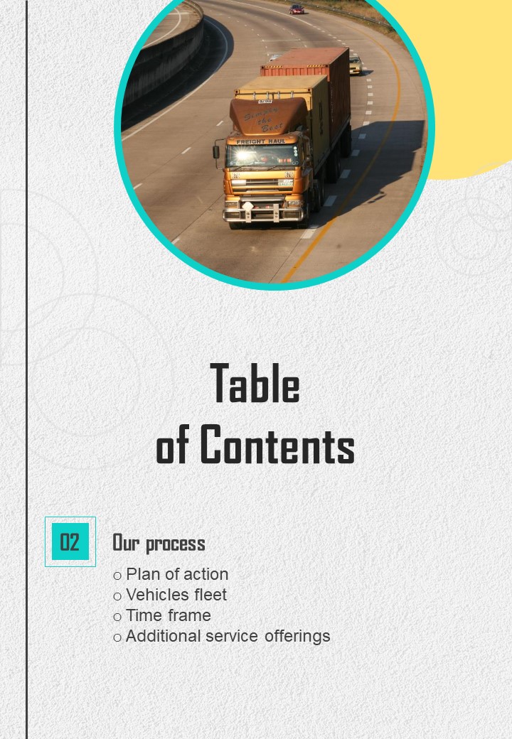 Hiring Proposal For Business Transportation Service Table Of Contents One Pager Sample Example Document