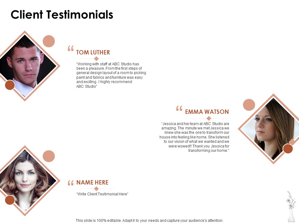Home Decor Services Appointment Proposal Client Testimonials Ppt Slides Shapes PDF