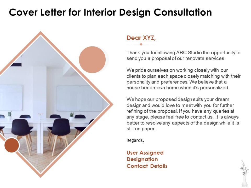 Home Decor Services Appointment Proposal Cover Letter For Interior Design Consultation Icons PDF
