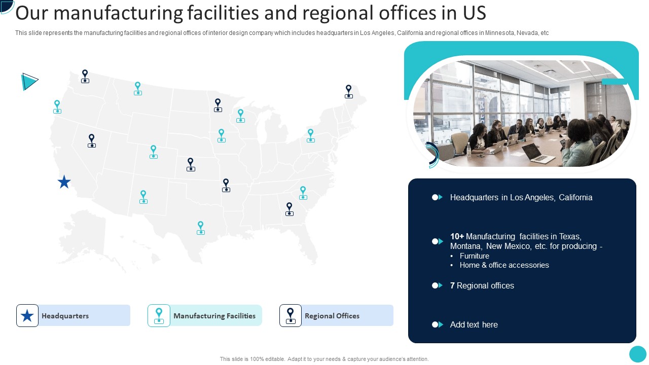 Home Decoration Company Profile Our Manufacturing Facilities And Regional Offices In US Elements PDF