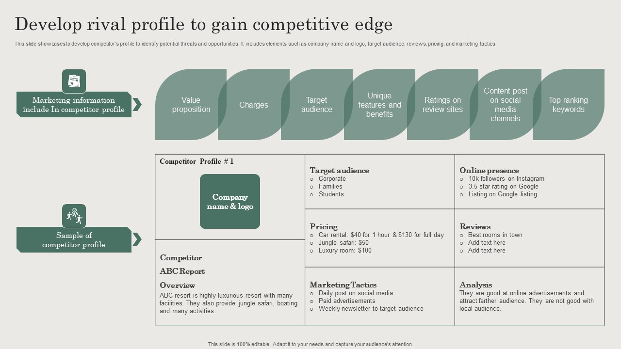 Hospitality And Travel Advertising Techniques Develop Rival Profile To Gain Competitive Edge Elements PDF