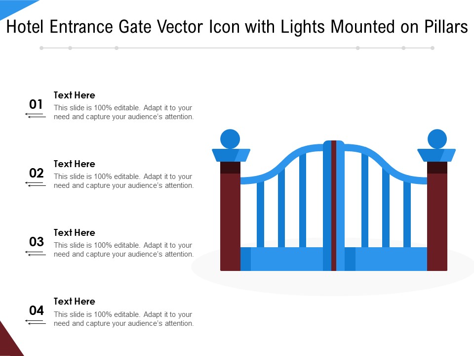 Hotel Entrance Gate Vector Icon With Lights Mounted On Pillars Ppt PowerPoint Presentation Show Inspiration PDF
