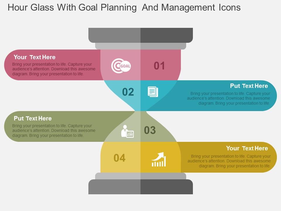 Hour Glass With Goal Planning And Management Icons Powerpoint Templates
