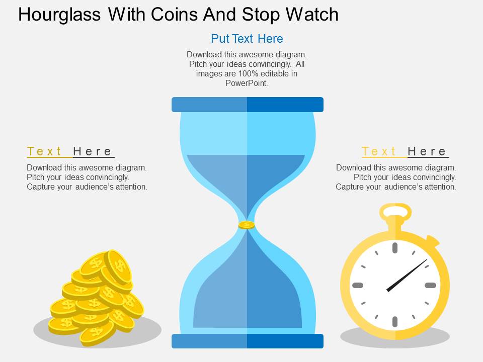 Hourglass With Coins And Stop Watch Powerpoint Template