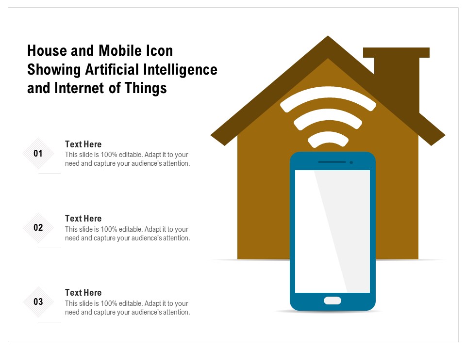 House And Mobile Icon Showing Artificial Intelligence And Internet Of Things Ppt PowerPoint Presentation Professional Pictures PDF