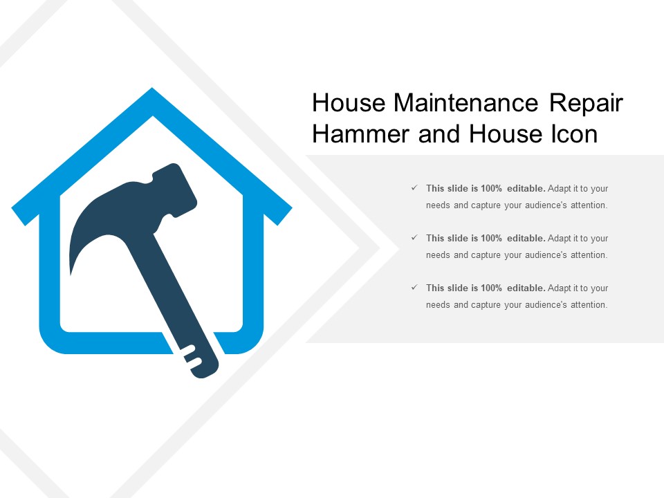 House Maintenance Repair Hammer And House Icon Ppt PowerPoint Presentation Slides Template PDF
