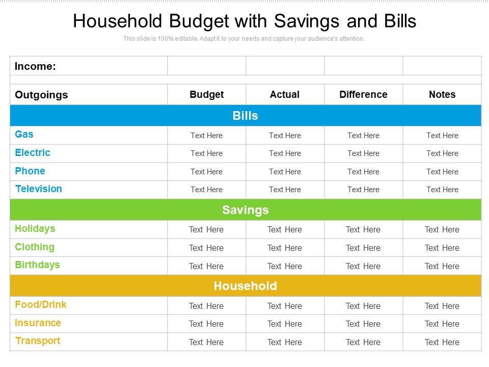 Household Budget With Savings And Bills Ppt PowerPoint Presentation Gallery Show PDF