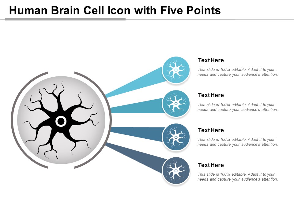 Human Brain Cell Icon With Five Points Ppt PowerPoint Presentation Portfolio Template PDF