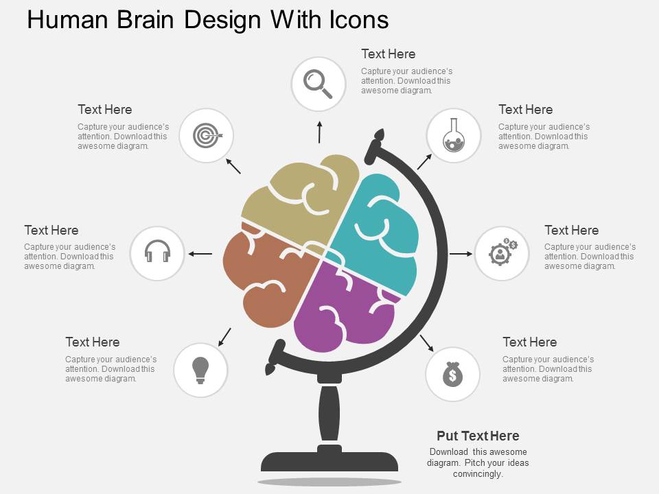 Human Brain Design With Icons Powerpoint Template