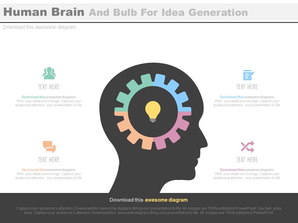 Human Brain With Gear And Bulb Inside Powerpoint Template