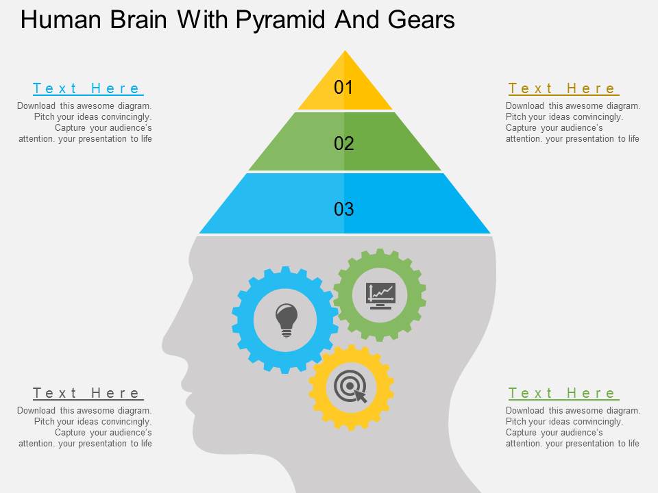 Human Brain With Pyramid And Gears Powerpoint Templates