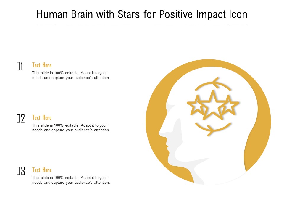 Human Brain With Stars For Positive Impact Icon Ppt Layouts Maker PDF