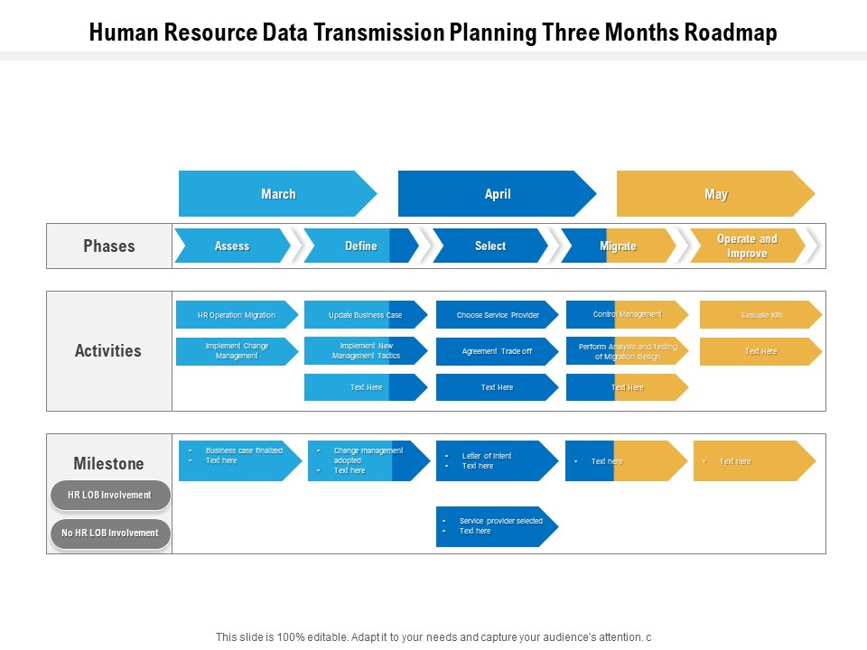 Human Resource Data Transmission Planning Three Months Roadmap Icons