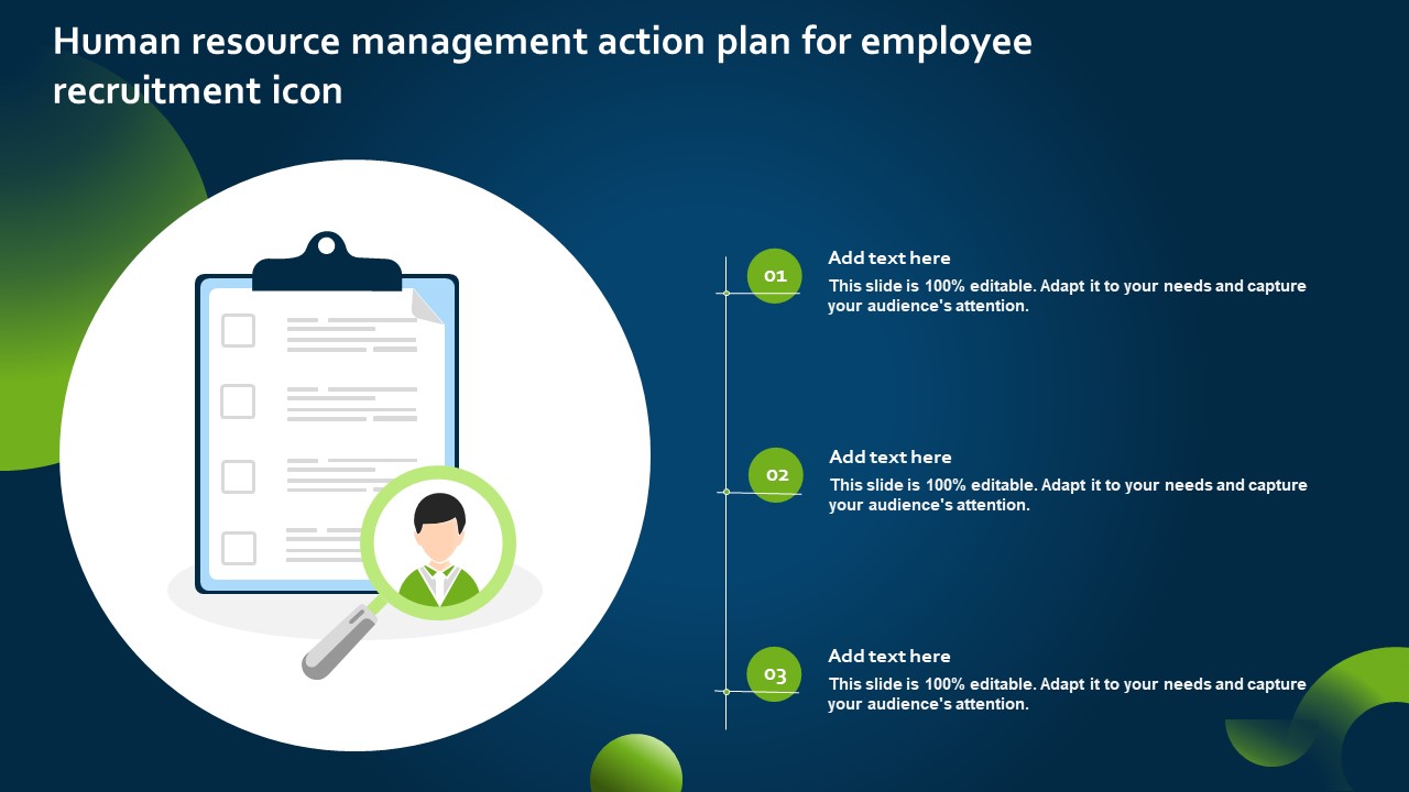 Human Resource Management Action Plan For Employee Recruitment Icon Designs PDF