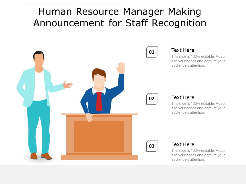 Human Resource Manager Making Announcement For Staff Recognition Ppt PowerPoint Presentation Gallery Inspiration PDF