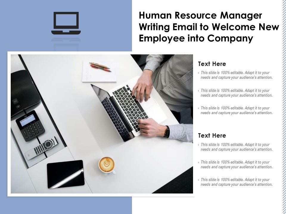 Human Resource Manager Writing Email To Welcome New Employee Into Company Ppt PowerPoint Presentation Summary Inspiration PDF