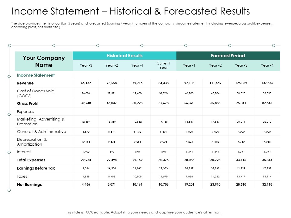 Hybrid Investment Pitch Deck Income Statement Historical And Forecasted Results Ppt Infographic Template Example Introduction PDF