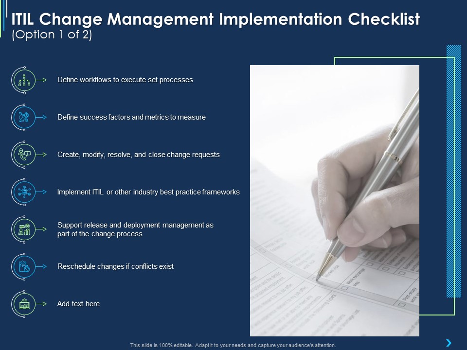 ITIL Change Management Implementation Checklist Processes Ppt Icon Brochure PDF