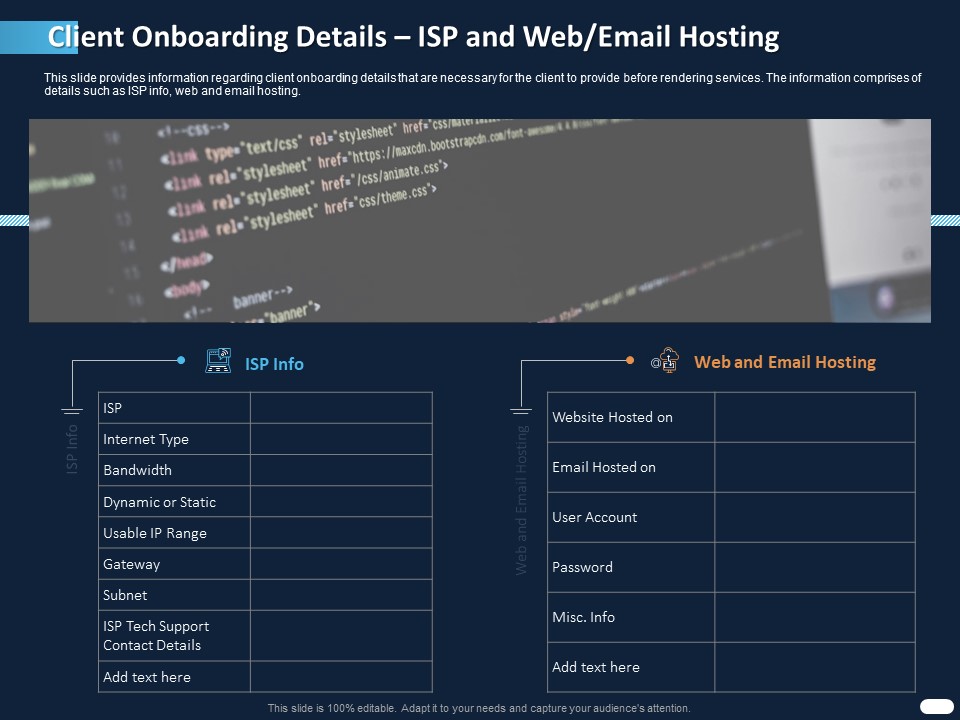 ITIL Strategy Service Excellence Client Onboarding Details Isp And Web Email Hosting Ppt PowerPoint Presentation Pictures File Formats PDF