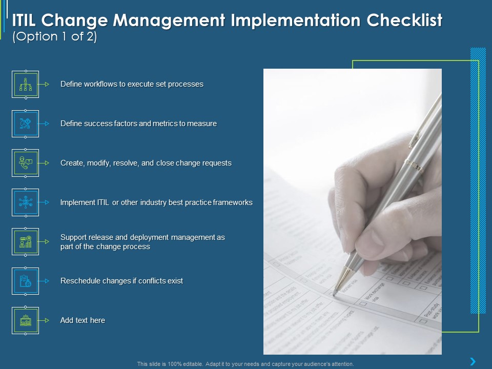 ITIL Transformation Management Strategy ITIL Change Management Implementation Checklist Ppt Inspiration Master Slide PDF