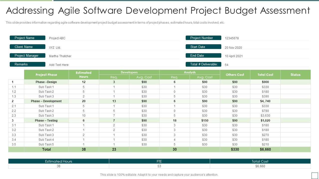 IT Addressing Agile Software Development Project Budget Assessment Agile Software Information PDF