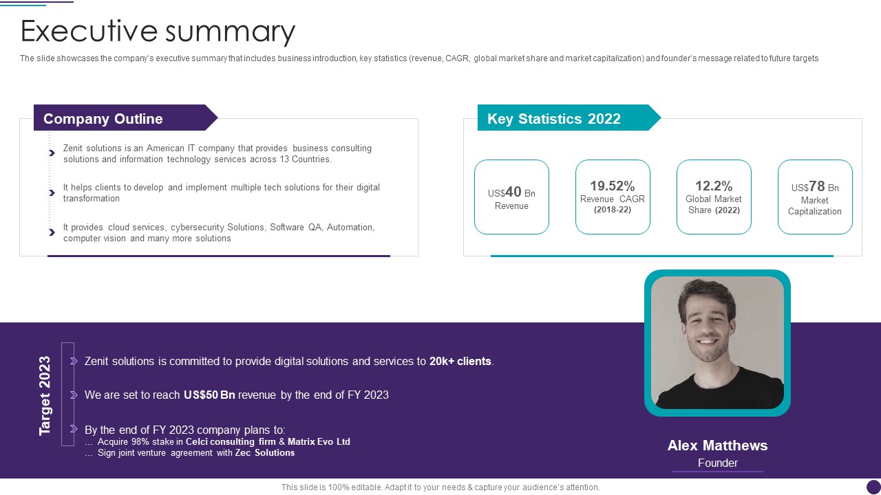 IT Services Business Profile Executive Summary Clipart PDF