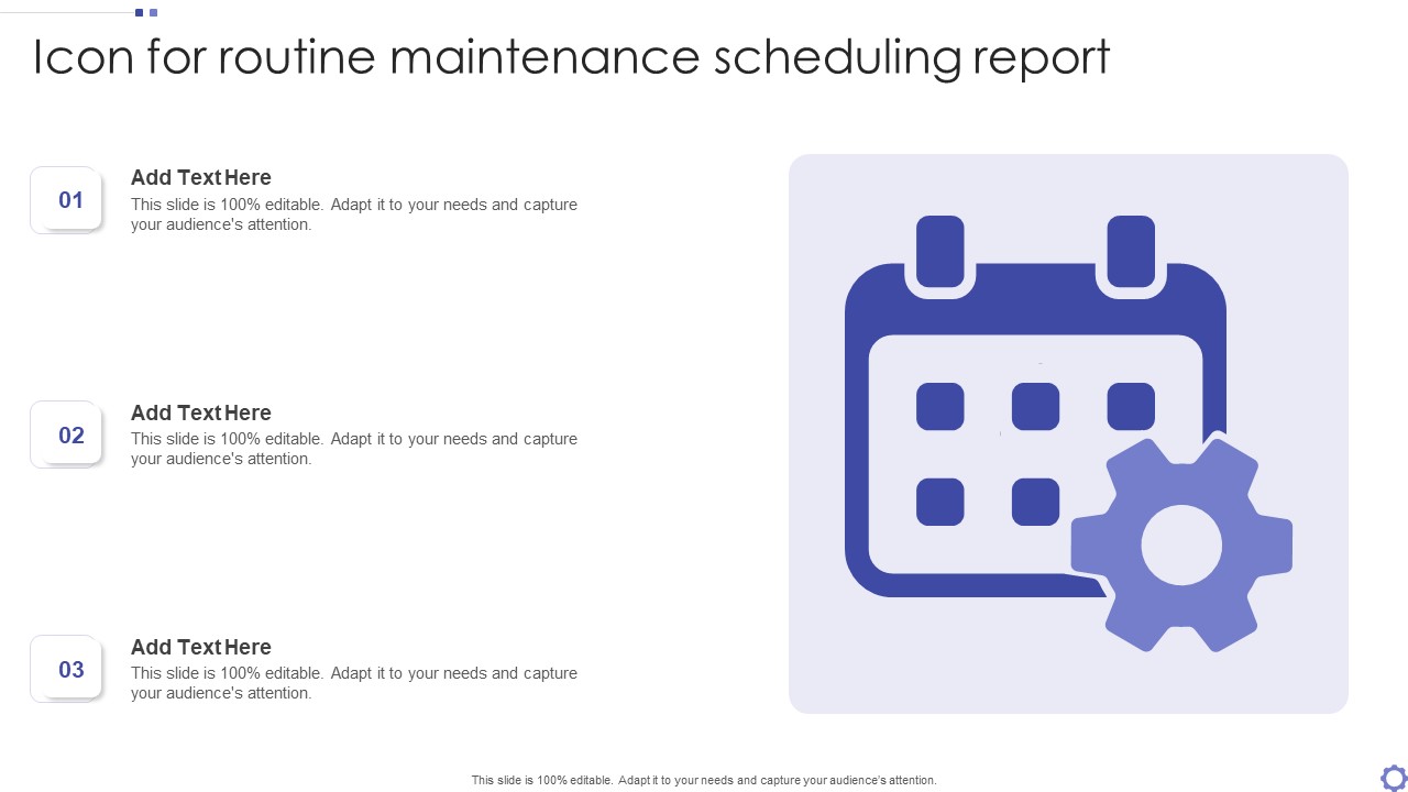 Icon For Routine Maintenance Scheduling Report Ppt PowerPoint Presentation Slides Guidelines PDF