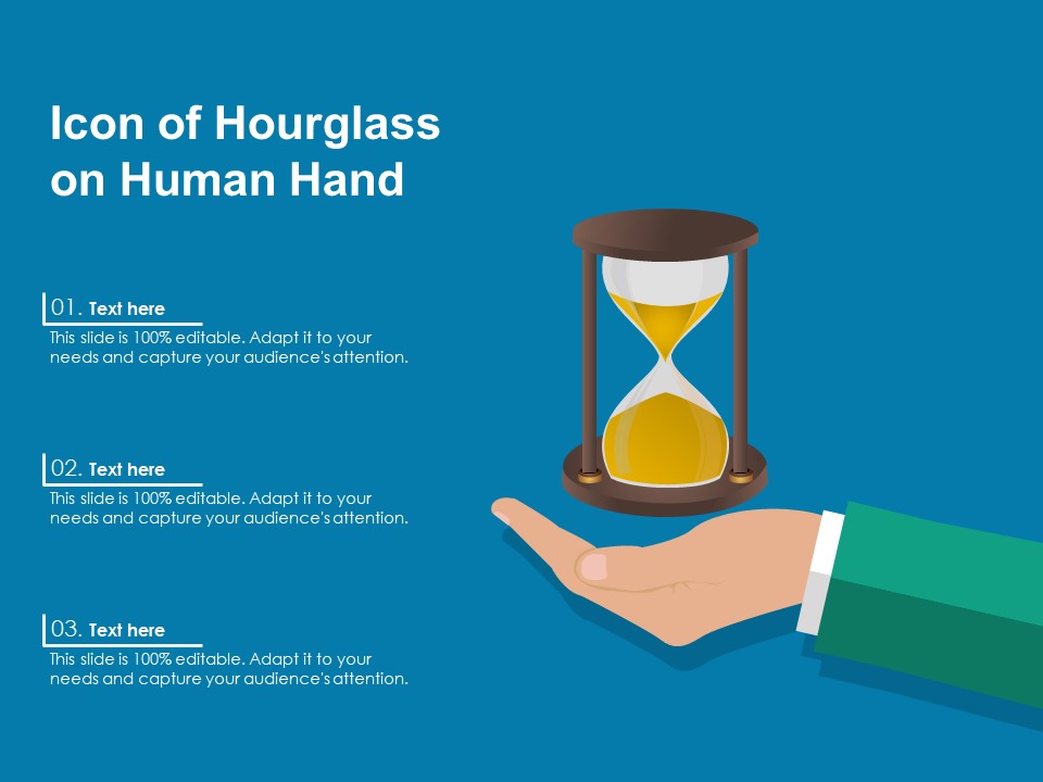 Icon Of Hourglass On Human Hand Ppt PowerPoint Presentation Gallery Example File PDF