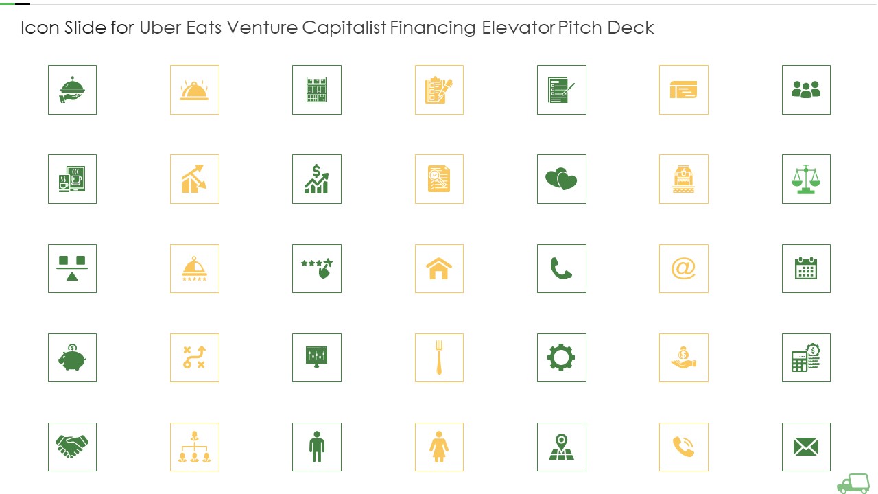 Icon Slide For Uber Eats Venture Capitalist Financing Elevator Pitch Deck Ideas PDF