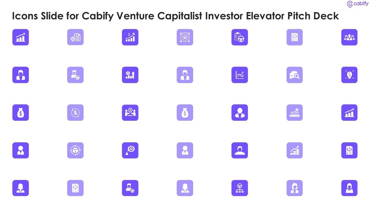 Icons Slide For Cabify Venture Capitalist Investor Elevator Pitch Deck Information PDF