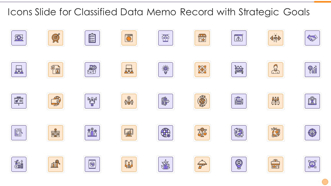 Icons Slide For Classified Data Memo Record With Strategic Goals Inspiration PDF