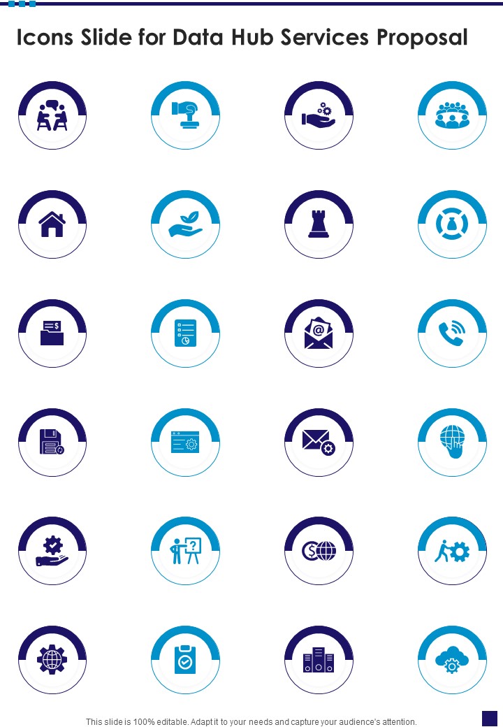 Icons Slide For Data Hub Services Proposal One Pager Sample Example Document