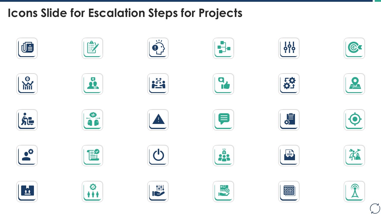 Icons Slide For Escalation Steps For Projects Icons PDF