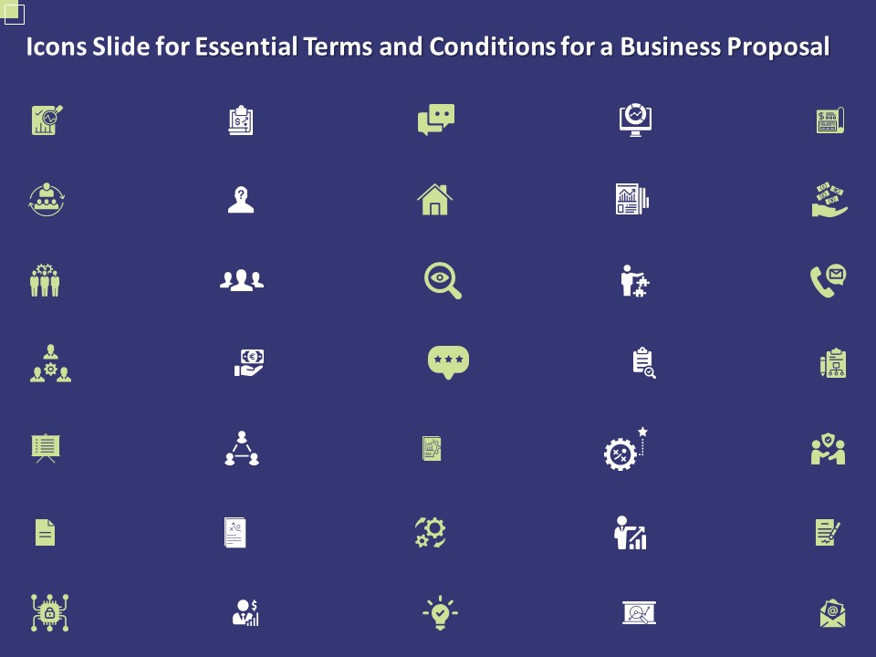 Icons Slide For Essential Terms And Conditions For A Business Proposal Ppt PowerPoint Presentation Gallery Vector PDF