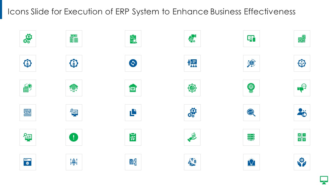 Icons Slide For Execution Of ERP System To Enhance Business Effectiveness Designs PDF