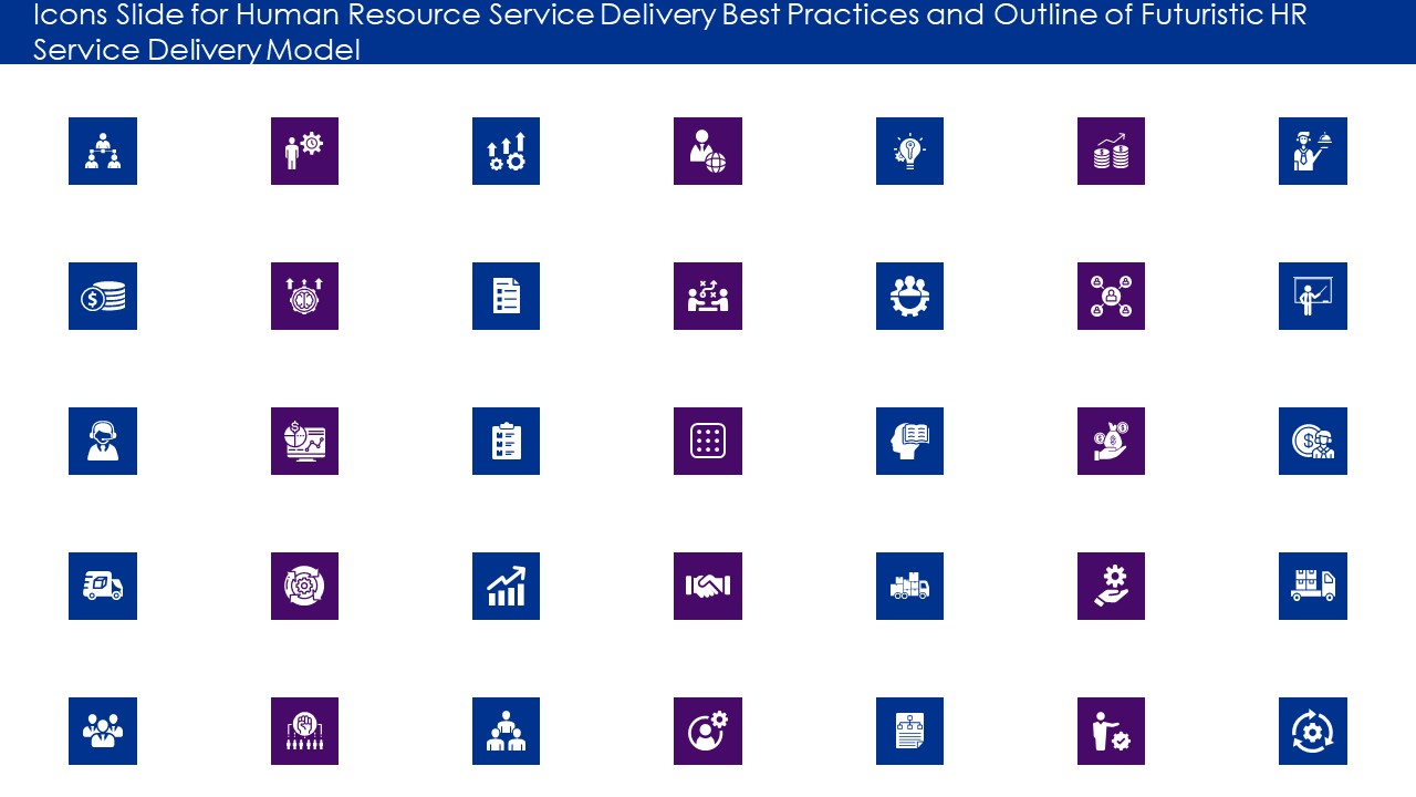 Icons Slide For Human Resource Service Delivery Best Practices And Outline Of Futuristic HR Service Delivery Model Diagrams PDF