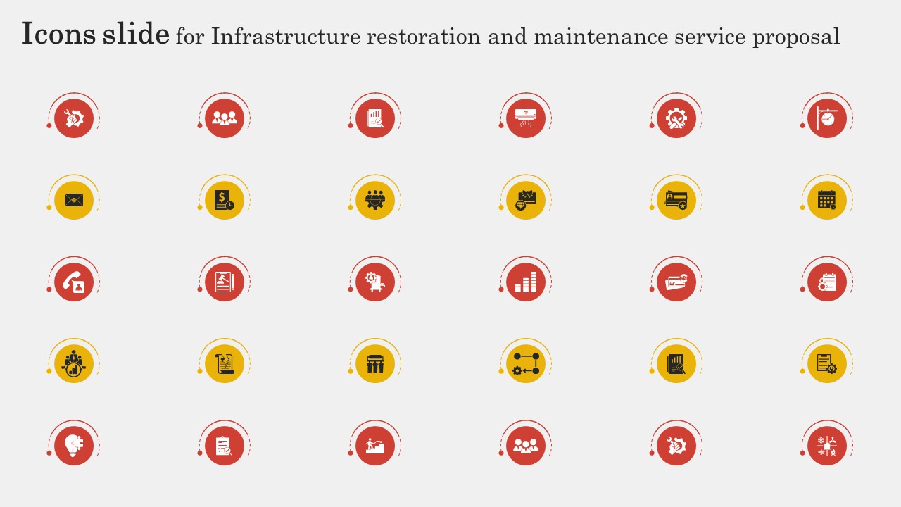 Icons Slide For Infrastructure Restoration And Maintenance Service Proposal Demonstration PDF