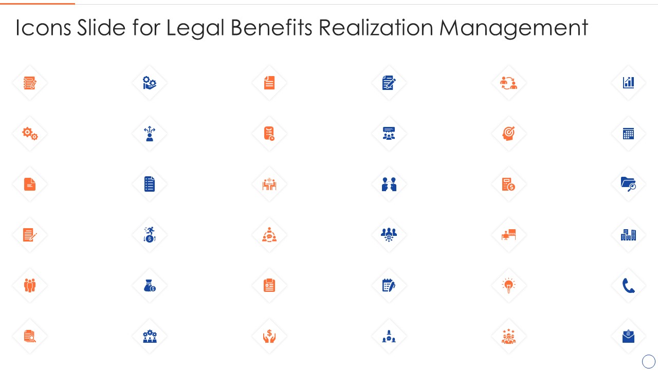 Icons Slide For Legal Benefits Realization Management Pictures PDF